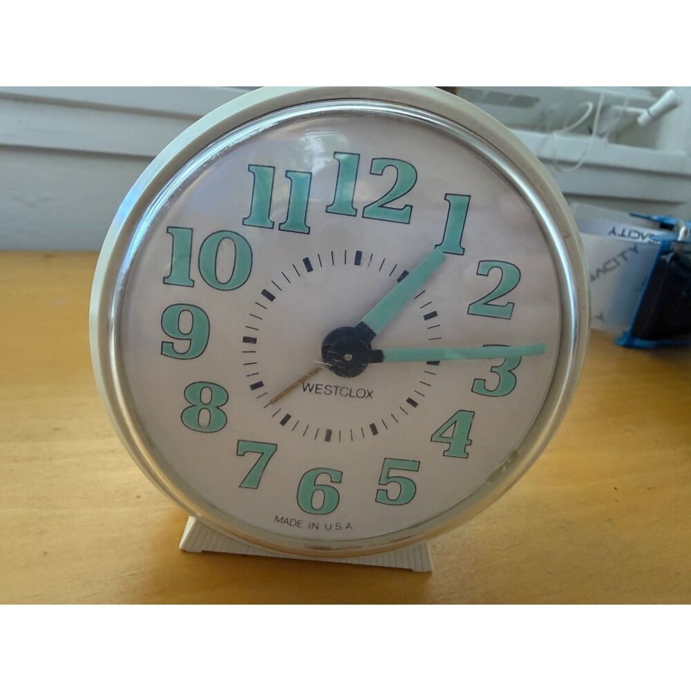 Vintage Glow in the Dark Hands White Westclox Alarm Clock **AS IS**